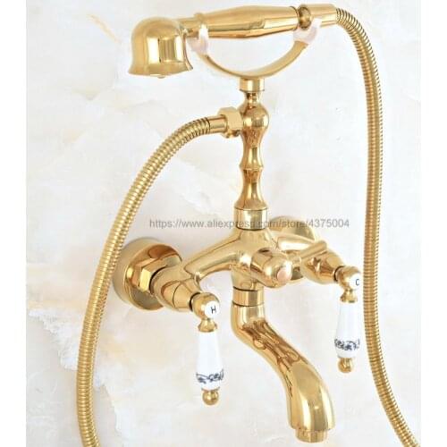 Gold Color Brass Wall Mounted Bathroom Clawfoot Bathtub Faucet & Hand Shower Basin Sink Mixer Tap & Hand Shower Nna815