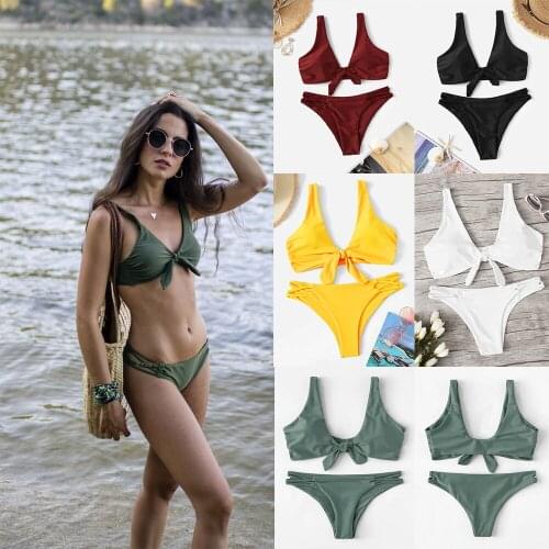 New swimsuit straps on the chest solid color ladies split swimsuit sexy bikini suit multicolor beach suit two piece swimsuit