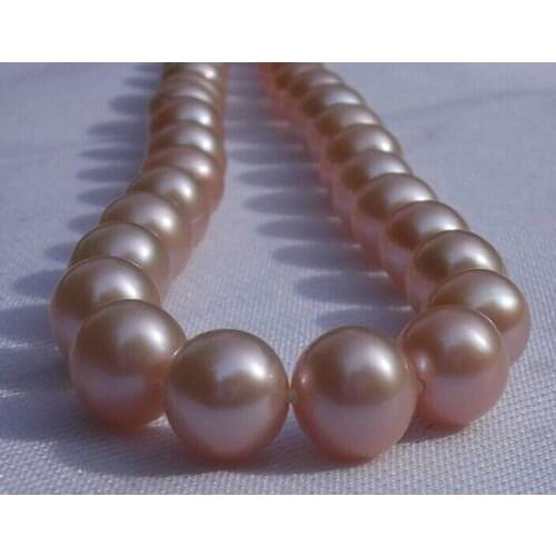 Wholesale hot >>>>Huge 18"12-13mm natural south sea genuine gold purple pink round pearl necklace