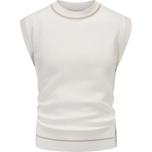 YM615 Autumn Winter Loose Edition College Style Mens Pullovers Vest Splicing Solid Color Sleeveless Sweater