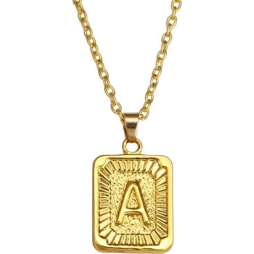 SRCOI Gold Stainless Steel Letter Pendant Necklace Initial Alphabet Choker Necklaces For Women Square Name Necklaces Bijoux