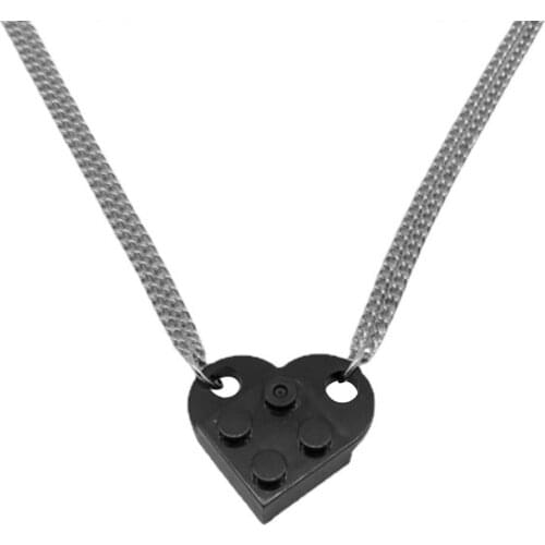Couples Brick Heart Pendant Shaped Necklace for Friendship 2 Two Piece Jewelry Made with Lego Elements Valentines Day Gift