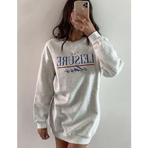 Hirigin Women Letter Print Dress Casual Long Sleeve Round Neck Sweatshirt Autumn and Winter Loose Dress