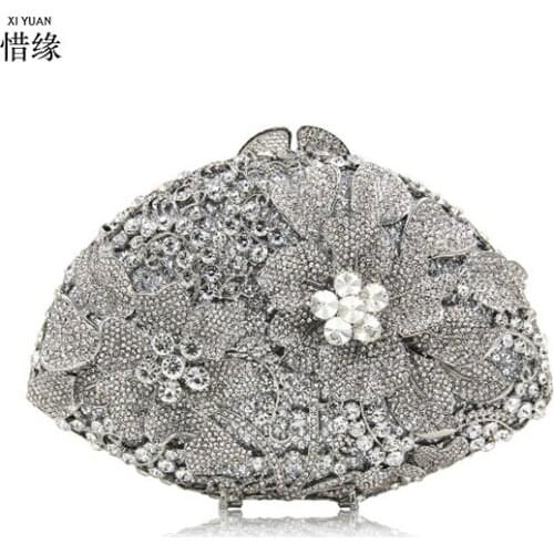 Luxurious Small Day Clutch Hollow Metal Diamonds Gold Evening Bags Chain Shoulder Handbags For Party Wedding Evening Bag