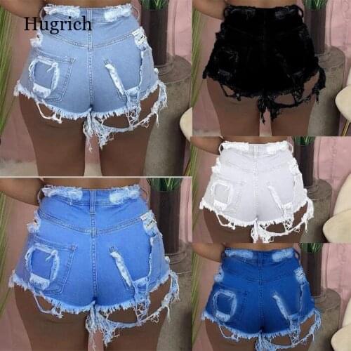 High Waist Ripped Denim Shorts Skinny Bodycon White Black Short Jeans Women Hollow Out Tassel Pocket Hole Shorts Jeans