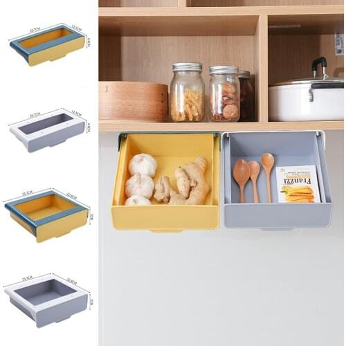 Self-Adhesive Storage Drawer Punch-free Under Desk Storage Box Hanging Organizer Kitchen Condiment Jar Embedded Tray Rack