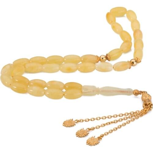 Silver Honey Colored Amber Gemstone Prayer Rosary Men Drop Cut Rosary With Silver Tassel Islamic Ottoman Style Tassel