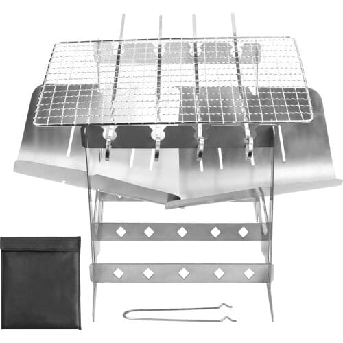 Barbecue Grill Stainless Steel Folding Gill Wood Burning Stove for Outdoor Camping Hiking Cooking Picnic BBQ