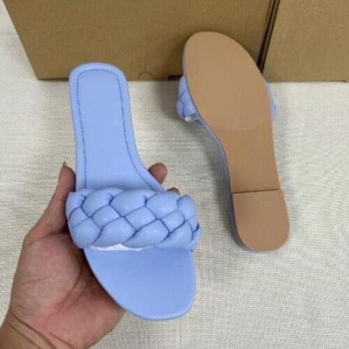 2021 New Fashion Luxury Casual Summer Shoes Woman Slip on Weaving Slides Beach Flip Flops Open Toe Flat Women Slippers 36-42