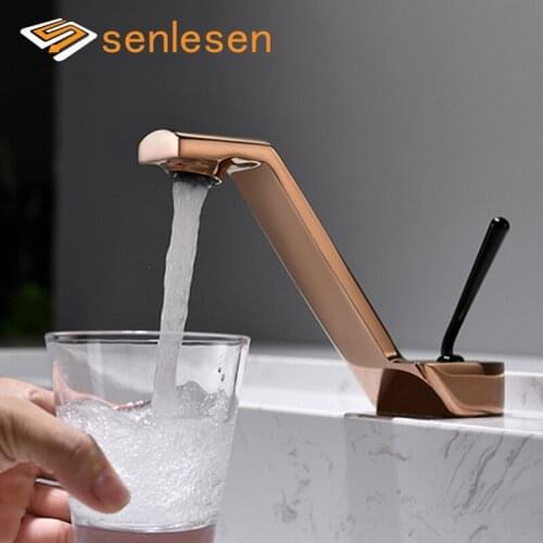 Senlesen Rose Golden Bathroom Basin Faucet Nordic Simple Style Deck Mounted Hot and Cold Water Mixer for Vessel Sink 5 ColorTap