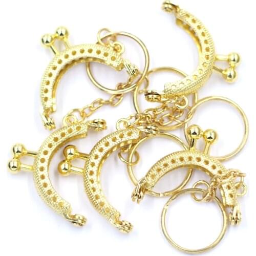 Bag Purse Metal Arc Frame Kiss Clasp Lock With Key Ring Handle Findings Gold Plated 4x3.5cm 25Pcs