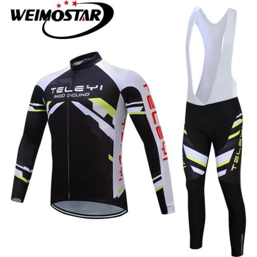 TELEYI Winter Men Long Sleeve Cycling Jersey MTB Bicycle Clothing Sets Pro Ropa Ciclismo Sports Bike Jersey BiB Padded Sets