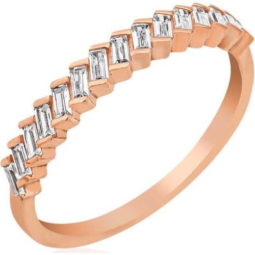 Tevuli 925 Sterling Silver Rose Row Baget Cubic Zirconia Women Ring