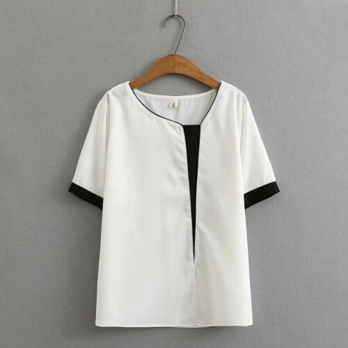 Plus size patchwork skew collar short sleeve women tshirts 2021 summer yellow white black ladies t shirts female tops t-shirts