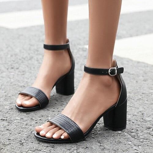 COOLULU High Square Heel Sandals for Women Open Toe Ankle Strap All Match Party Dress Sandals Summer Shoes Women Big Size 34-43