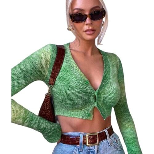 Woman Sweaters Cardigan Sexy V-neck Knitted Cardigan Autumn Loose Western Style Long Sleeves Top Slim-fit cropped sweater