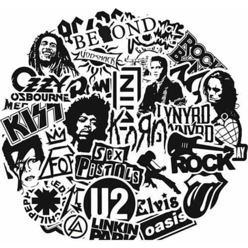 10/30/50PCS Black and White Rock Band Stickers Punk Skateboard Car Motor Laptop Guitar Kids Classic Toy Graffiti Decal Stickers