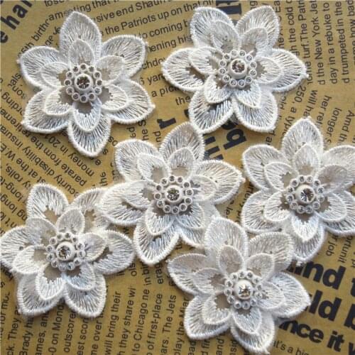 5pcs Ivory 5x5cm Diamond Flower Embroidered Lace Trim Applique Fabric Lace Ribbon DIY Sewing Craft For Costume Hat Decoration