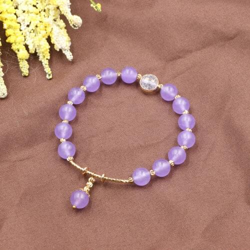 Bohemian Strand Bracelet for Women Violet Natural Stone Jades Beads Chain Bangles Boho Stretch Bracelets Wrist Jewelry 7.5" B301