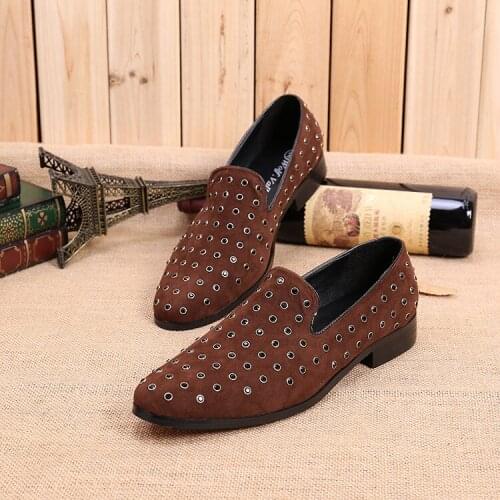 Christia Bella Handmade Large Size Rhinestone Suede Leather Male Loafers Shoes Mens Party Flats Shoes Classic Man Slip on Shoes