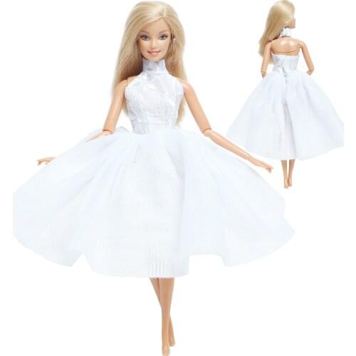 BJDBUS Elegant White Doll Dress Princess Evening Party Ball Gown Skirt Clothes for Barbie Doll Accessories Baby Girl DIY Toys