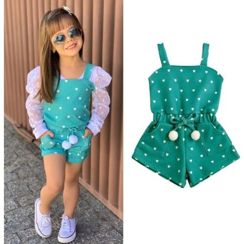 FOCUSNORM 1-5Y Lovely Kids Girls Jumpsuits Shorts LOVE Heart Print Sleeveless Elastic Summer Causal Rompers