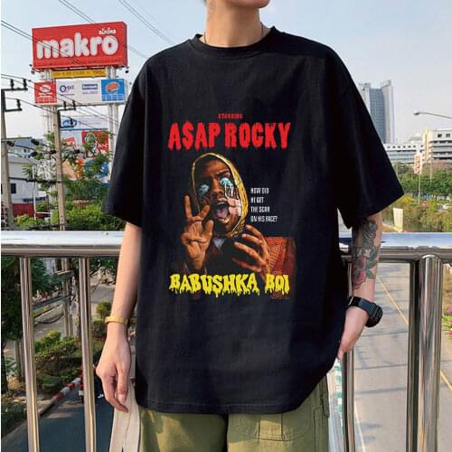 Hot Sale Asap Rocky Graphic Printed Tee Cool Fashion Mens Wears Oversized Casual Breathable Unisex All-match Short Sleeve Tshirt