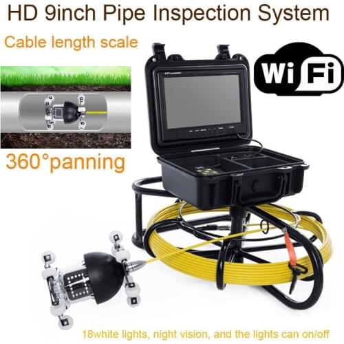 HD 9inch Pipe Inspection System with A Portective Case Wireless 360 Degree Rotation WP9600D Endoscope Camera Borescope with Wifi