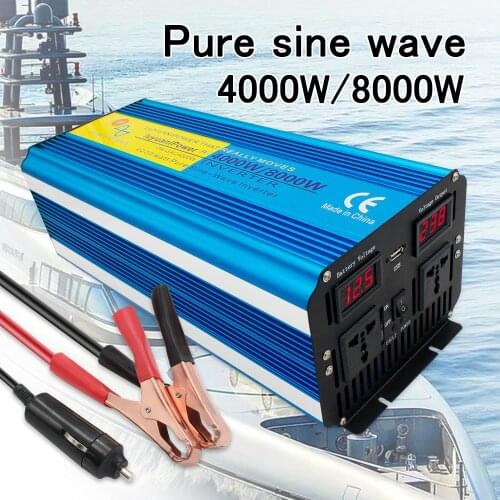 Pure sine wave inverter 4000W/8000W DC 12V/24V TO AC 220V 50Hz/60Hz LED voltage digital display power inverter universal socket