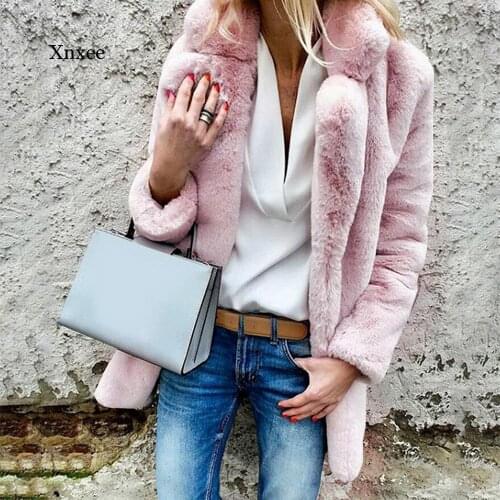 Casual Long Faux Fur Cardigans Coat Thick Warm Winter Fluffy Long Sleeve Artificial Fur Jacket Female Outwear Slim Coat pink