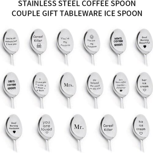 Lettering Coffee Spoon Long Handle Coffee Tea Ice Cream Tableware Valentine Dessert Spoon New Year Gift Household Use Teaspoon