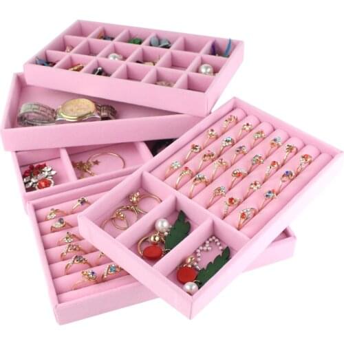 Jewelry Storage Tray Pink Velvet Cloth Jewelry Placed Tray Drawer Ring Necklace Ear Ring Storage Tray