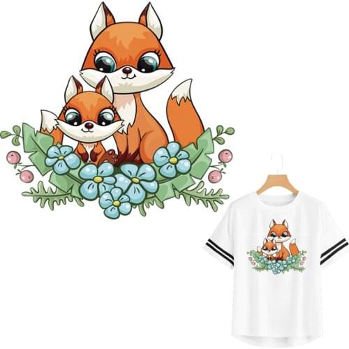 Fox Mom With Baby Thermal Transfer Stickers Iron On Diy Accessory Fashion Heat Transfer Clothes Parches Cartoon Style