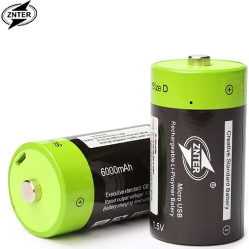 ZNTER 2pcs 1.5V 6000mAh USB Rechargeable D Battery Recycle Multifunctional Charged Lithium Polymer Play And Plug