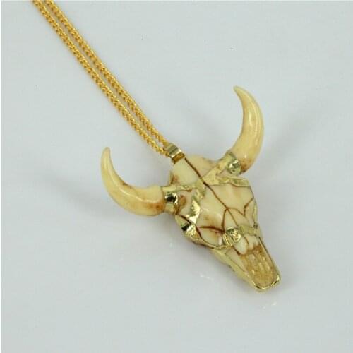 Goat/Ox Pendant 30 Inch Snake Necklace for Men Fashion Male Jewelry Handmade Stone Animal Pendant Necklace