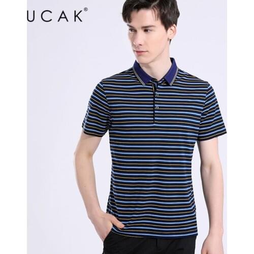 UCAK Brand Classic Turn-down Collar Short Sleeve Silk T Shirt Summer New Streetwear Striped Breathable T-Shirt Male Homme U5636