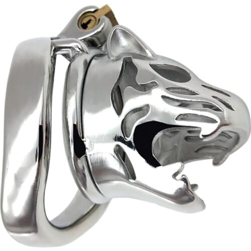 Leopard Head Stainless Steel Male Chastity Device,Metal Cock Cage,Penis Rings,Chastity Belt,Penis Lock,BDSM Sex Toys for Men