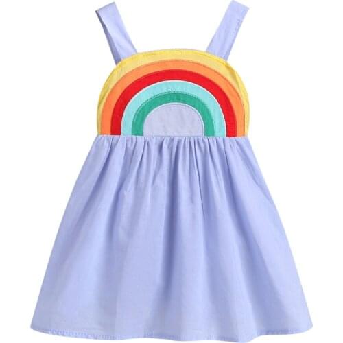2020 New Fashion Summer Baby Girl Backless Rainbow Sling Dress Casual Summer Beach Outfits Cute Strap Casual Girl Dress
