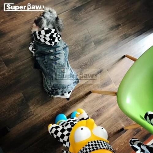 New Dog Clothes Pet Puppy Jean Demin vest Hoodie Coat Bulldog Schnauzer Chihuahua Jacket for Dogs In Winter Keeping Warm AQC19