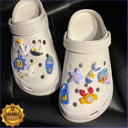 New Summer Ocean Croc Charms Designer DIY Animal Jeans Shoes Decaration Accessories for JIBS Clogs Hello Kids Boys Girls Gifts