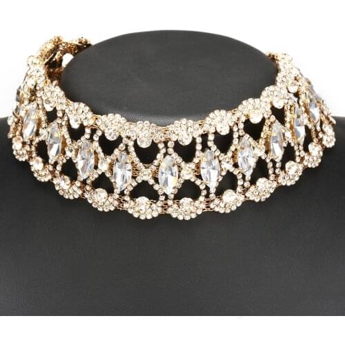 Luxucy Crystal Collar Choker Female Exquisite Rhinestone Necklace Gold Color Chain Banquet Party Jewelry Accessories