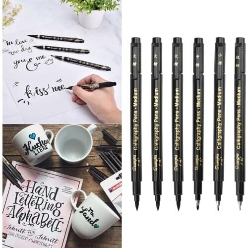 6/9x Calligraphy Brush Pen Fountain Watercolor Hand Lettering Pen with Different Sizes of Soft/Hard Tips