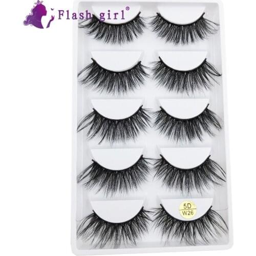Flash Girl 5D Private Label Mink Eyelashes 100% Real Mink Eyelashes 5 Pairs Makeup Individual Thick Eyelashes