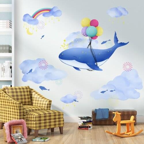 [SHIJUEHEZI] Cartoon Whale Clouds Wall Stickers DIY Balloons Animal Mural Decals for Kids Rooms Baby Bedroom Home Decoration
