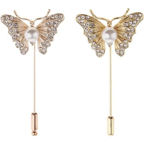 Rhinestone Butterfly Insect Badge Lapel Stick Pin Boutonniere Collar Pin