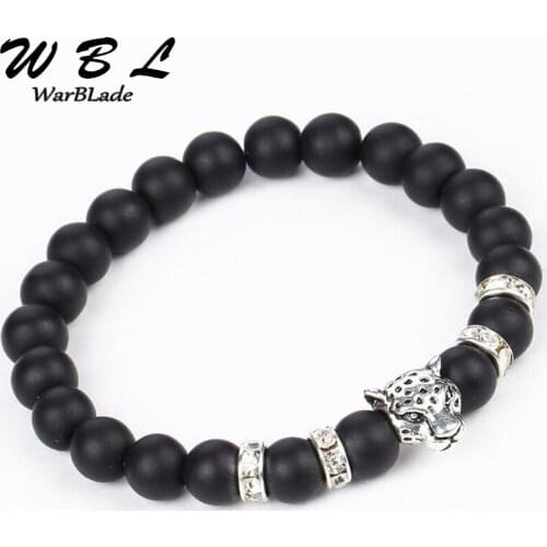 WBL Natural 8mm Black Lava Stone Bracelet Charm Lion Head Buddha beads Bracelets Bangles For Women Men Jewelry Vintage