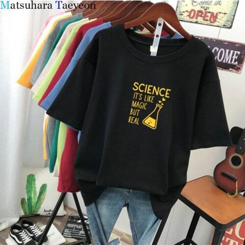 Science Like Conjuring But Real Print Shirts for Women Cotton Casual Harajuku Funny T Shirt Korean Style Loose Clothing Women