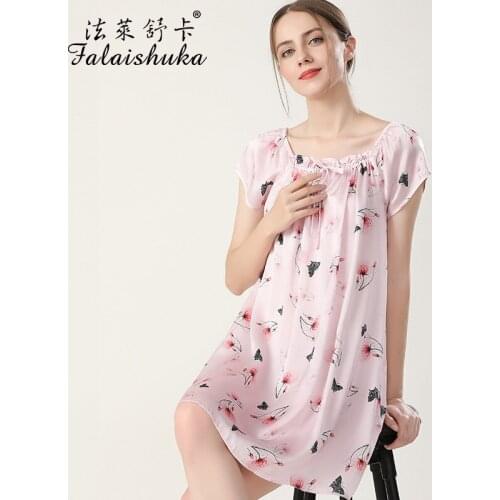 16 momme Fresh Sweet 100% mulberry silk women night dress sleepwear sexy short sleeve elegant silky women nightgown S5638