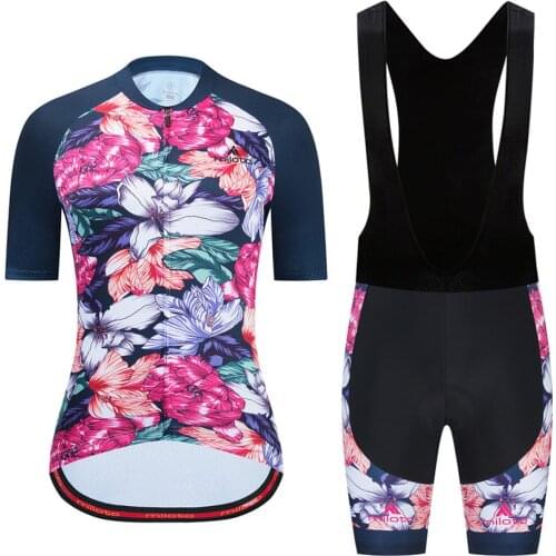 MILOTO Women Short Sleeve MTB Cycling Clothing Set Summer Cycling Jersey Road Bike Clothing Breathable Women Triathlon Uniform