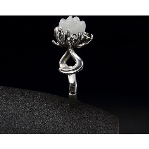 Anel Feminino Rushed Women Diopside Party Rose 2018 New S925 Pure Antique Mosaic Natural Jade Rose Lady Open Ring Wholesale